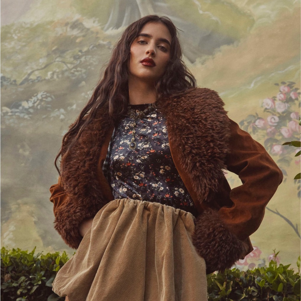 Cider Brown Faux Fur Jacket with Checkered Lining